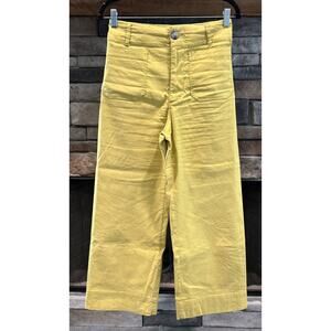 Anthropologie MAEVE Collette Crop Wide Leg Mustard Yellow Linen Pants 27 *A9